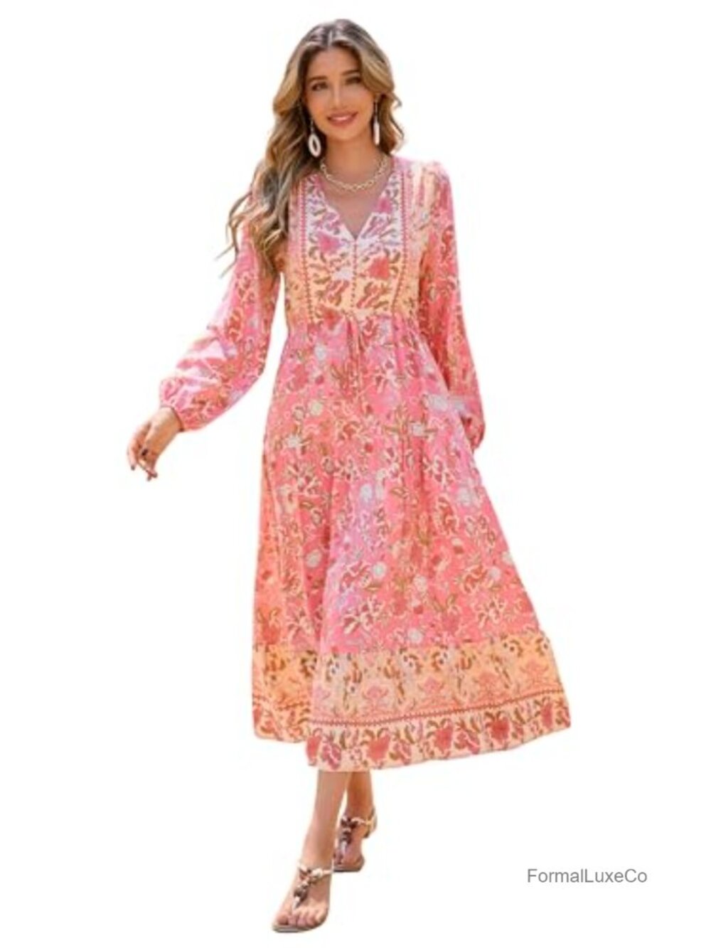 R.Vivimos Womens Rayon Cotton Button Up Midi Floral Dress